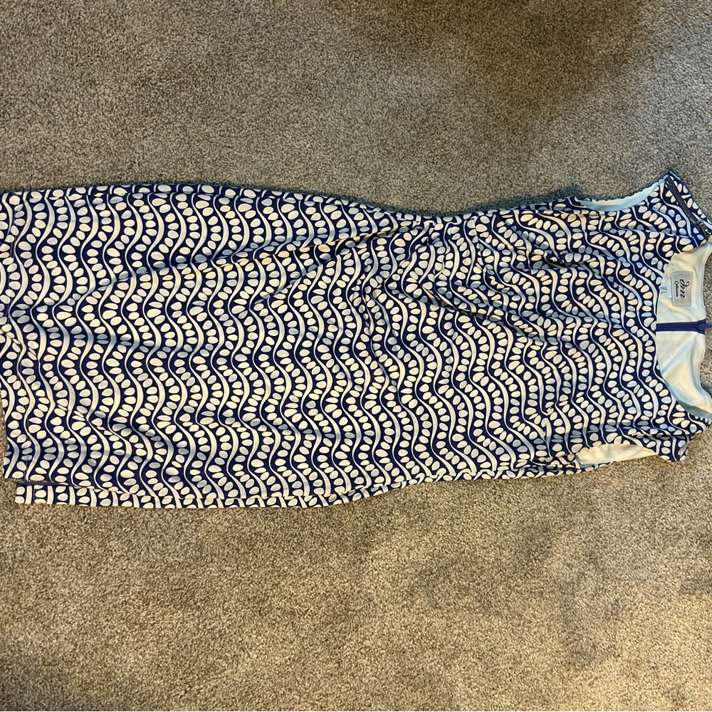LMW0082 Blue and White Patterned Midi Dress